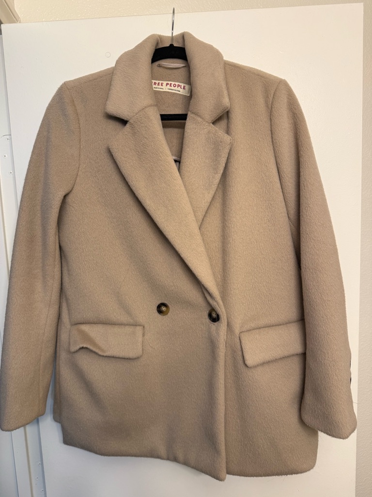 Free People Double-Breasted Beige/Tan Pea Coat